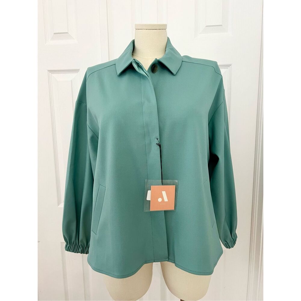 Argent Womens‎ Sage Virgin Wool Blend Oversized Swing Shirt Size 12 NWT